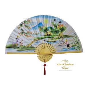 Precio barato personalizado arte popular tradicional bambú plegable ventilador de mano con tela hecha a mano para regalos hechos en Vietnam - Product Image 4