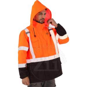 Veste de sécurité d'hiver pour hommes, classe 2 ANSI, imperméable et coupe-vent, LED clignotante réfléchissante, haute visibilité pour le travail, matière en coton - Product Image 1