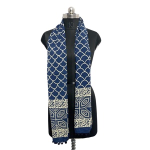 Main Bloc Coton Nouvelle Qualité Indigo bleu sirène Main bloc impression gros écharpe pur coton - Product Image 1