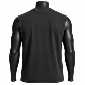 Camiseta sin mangas personalizada para hombre, top gráfico de algodón lavado, estilo gimnasio, ropa urbana, corte muscular, vintage, con efecto ácido. - Product Image 2