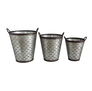 Ensemble de jardinières en métal de style rétro vintage Pot galvanisé rustique avec poignée en corde pour le thème des trois jardinières de jardin - Product Image 5