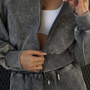 Ensemble sweat-shirt et pantalon de jogging oversize en molleton français réversible, écologique, coupe-vent, délavé à l'acide, nouveau style pour femmes - Product Image 4