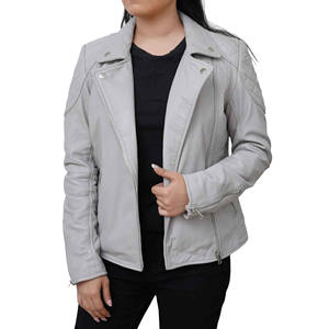 Veste en cuir à fermeture éclair personnalisée de haute qualité Veste de course en cuir véritable sexy pour femmes Streetwear Biker Style - Product Image 1