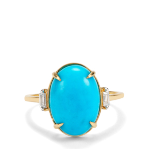 Anillo Turquesa Sleeping Beauty de 5.60 Quilates con Circonita Blanca en Oro de 9K - Product Image 2