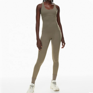 High Quality Women's High Waist Casual Yoga Bodysuit Custom Solid Color Breathable Soft Canvas Gym Fitness Set Sexy Jumpsuits - Product Image 2