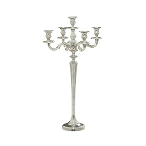 Superior Quality Metal Aluminum Tall Size 5 Arm Candelabra <b>Silver</b> Nickel Plated Candle Stand Wedding Decorations Candle Holder - Product Image 1