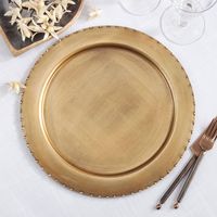 Assiette de présentation élégante blanche à bord perlé pour mariage, décoration de table de luxe, sous-assiette ronde pour événements, réceptions, traiteur, vaisselle