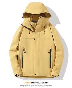 Veste de randonnée extérieure imperméable à l'eau avec capuche coupe-vent et décoration de broderie à fermeture éclair - Product Image 1