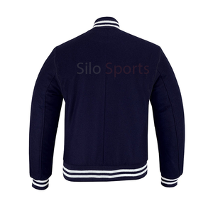 2025 OEM veste d'hiver pour hommes nouveau Design bleu foncé laine High Street Varsity Letterman veste garniture blanche en gros veste de mode - Product Image 2