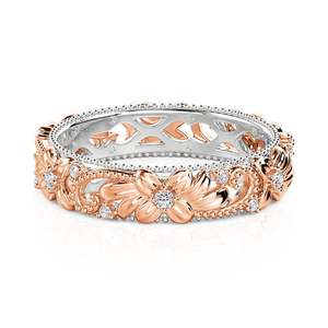 แหวนแต่งงานเพชรลายดอกไม้สองสีแบบนูน Jeulia Milgrain - Product Image 1
