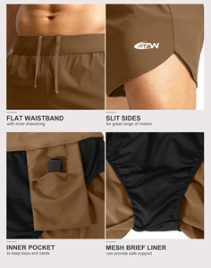 Shorts de course personnalisés pour hommes en toile marron, séchage rapide, respirants, taille haute, avec cordon de serrage, imprimés par sublimation, élastiques - Product Image 5