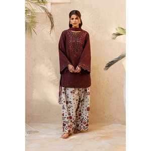 Ensemble IZNIK-3PC style bohème : chemise en mousseline brodée, dupatta imprimé en soie et pantalon pour le printemps/été BIC-057 - Product Image 1