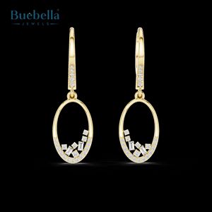 Elegante pendiente recto redondo y baguette con diamantes redondos y corte baguette Pendientes de plata esterlina 925 - Product Image 2