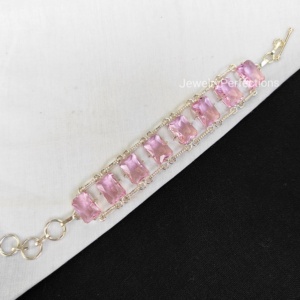 สร้อยข้อมือแฟชั่นแบบปรับได้สำหรับปาร์ตี้ทำจากเงินเจียระไนคริสตัลโรสควอทซ์ทันสมัย - Product Image 2