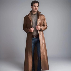 Gabardina de piel de oveja para hombres de negocios, cortavientos de otoño, Chaqueta larga ajustada de cuero genuino de talla grande 5XL, abrigo - Product Image 2