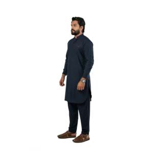 Camisa Casual Azul Marino para Hombre Nadeem Kurta A-8, Técnica de Teñido Liso - Product Image 6