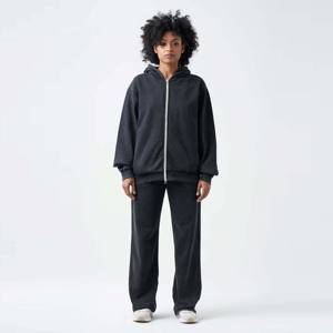Ensemble de jogging à capuche zippé surdimensionné à la mode pour femmes tenue deux pièces confortable pour un tenue décontracté de tous les jours pour la saison d'hiver - Product Image 1