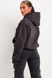 Sudadera de algodón 100% de peso pesado para mujer Sudadera con capucha bordada desgastada con ropa deportiva cómoda Patrón de punto sólido - Product Image 6