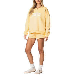 Custom Women Drop Shoulder Casual Logo Embroidered <b>Sweatshirt</b> Spring Autumn Long <b>Sleeve</b> Yellow Women <b>Sweatshirt</b> - Product Image 4