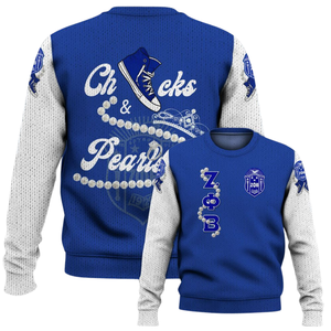 Zeta Phi Beta Greek Life 1920 Suéter de punto ZPhiB Sorority Chenille Letters Azul Blanco Premium Divine Nine Sweater Wear - Product Image 6