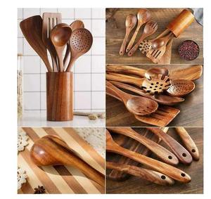 Cuillère en bois massif écologique faite à la main vaisselle en bois biologique pour les mariages poignée de forme multiple pour servir des soupes - Product Image 2