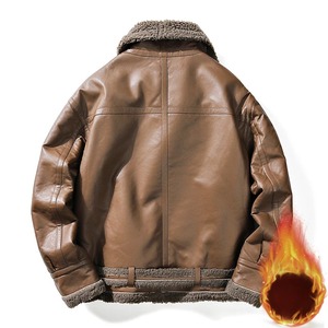 Veste en cuir pur pour hommes, nouveau manteau de fourrure rétro avec col montant épaissi, chaud, loisirs de plein air, automne-hiver - Product Image 2