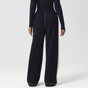 Pantalons de jogging en molleton de coton pour femmes en gros, taille haute, respirants, coupe-vent, décontractés, hiver, devant plat, teinture unie, cordon de serrage - Product Image 6