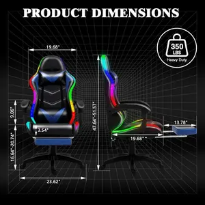 Chaise de jeu ergonomique industrielle en cuir, réglable en hauteur, pivotante, inclinable, avec appui-tête, coussin lombaire et lumières LED RGB – Vente en gros - Product Image 2