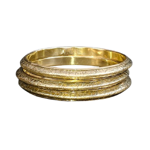 3-Piece Set Vintage Gold Plated Etched Metal Bangles, Indian Ethnic Floral Engraved Brass <b>Bracelets</b>, Luxury <b>Stacking</b> Bangle Set - Product Image 3