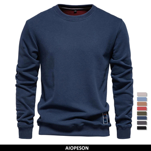 Sudadera deportiva informal con cuello redondo para hombre, 100% de algodón, tejido de punto con capucha de Color sólido para invierno - Product Image 1
