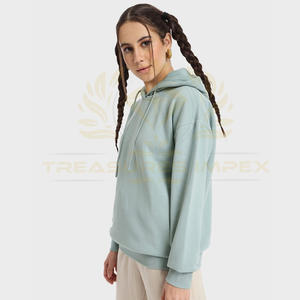 Sudadera con capucha de gran tamaño de lana de algodón sólido para mujer con logotipo personalizado en la parte delantera, jersey con hombros caídos, mangas completas de invierno - Product Image 2