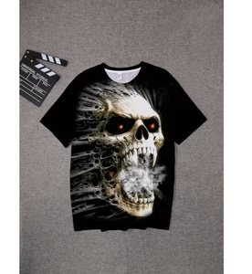 T-shirts gothiques pour hommes à motif crâne d'horreur, noirs, à manches courtes, décontractés, tendance, pour le streetwear et l'été - Product Image 1