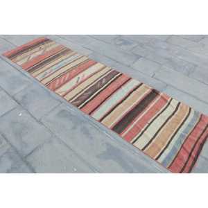 พรมวินเทจขนาด 2.3x8.8 ฟุต, พรมลายทางสไตล์ตุรกี, พรมขนสัตว์สีน้ำตาลแดงลายต้นไม้และพืช - Product Image 2