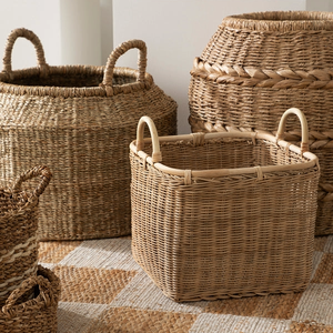 Handmade Natural <b>Seagrass</b> <b>Basket</b> With Handles Large Storage <b>Basket</b> Laundry Hamper Organizer Eco Friendly Home Decor - Product Image 5