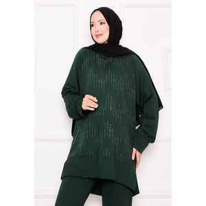 Conjunto Casual de Dos Piezas para Mujer Oysho, Cuello Asimétrico con Detalle de Piedras Brillantes, Color Esmeralda Moderno para Conjuntos - MOQ 3 Piezas - Product Image 2