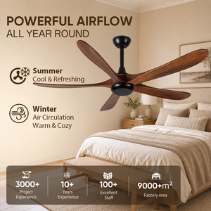 Ventilador de Techo de 60 Pulgadas Sin Luz, Disponible en EE. UU., Ventilador de Techo Moderno de Madera Sólida Estilo Rústico con Control Remoto para Patio y Sala de Estar - Product Image 3