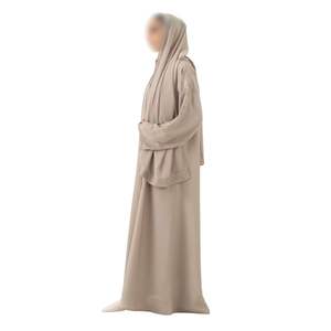 Abaya gris aspect lin, mode modeste pour femmes, robe maxi islamique à manches longues, qualité supérieure, style simple de Dubaï, kaftan - Product Image 3