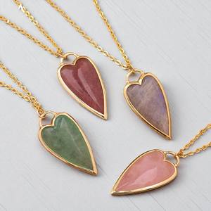 Rose Quartz Elongated Heart <b>Pendant</b> Charm <b>Necklace</b> - 925 <b>Silver</b> Gold Plated Handmade <b>Pendant</b> for Women - Product Image 2