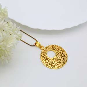 <b>Boho</b> Filigree Round Pendant Brass <b>Necklace</b> Women 18k Gold Plated Floral Design Wholesale - Product Image 4