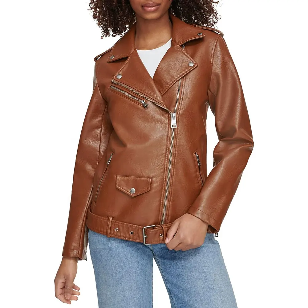 Großhandel Damen Lederjacke und Mantel Übergröße braun Lammfell Ledermantel Damen Motorrad-Lederjacke