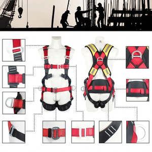 Harnais de sécurité complet rouge-noir-jaune avec sangles réfléchissantes réglables, ceinture de sécurité pour usage industriel - Product Image 3
