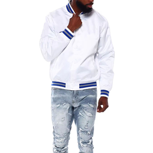 Wholesale <b>White</b> Satin Bomber <b>Mens</b> <b>Jackets</b> Custom Baseball Style Lightweight Streetwear Fashion Casual Zipper <b>Jacket</b> for <b>Men</b> - Product Image 5