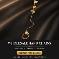 Set Cincin Rantai Tangan Kupu-kupu Emas, Gelang Adjustable dari Seng, Gelang Budak, Perhiasan Wanita Gaya Boho, Grosir