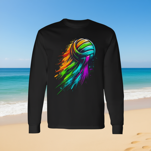Volleyball Player Adult Black Long Sleeve T-Shirt Colorsplash Design <b>Small</b> Size - Product Image 3