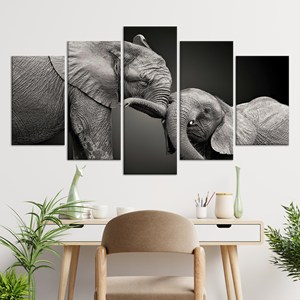 Lienzo Impreso con Diseño de Mamá Elefante y Cachorro: Elegante Arte de Pared para Cuarto de Bebé, Juego de 5 Lienzos Variados - Product Image 1