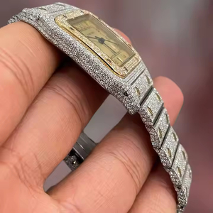 Bijoux Hip Hop VVS Clarity Moissanite Diamond Skeleton Watch Iced Out Gold Finish Dial Chiffres romains Montre-bracelet pour homme - Product Image 3