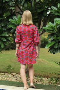 Vestido tradicional personalizado de verano para mujer, vestido estampado en bloque, vestido largo para mujer, mangas abullonadas, cuello en V profundo para mujer, vestidos con cinturón de playa - Product Image 2