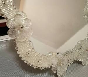 <b>Vintage</b> Handcrafted Vanity <b>Mirror</b> with Murano Style Glass Flowers Adjustable Angle Wood Backing Ornate Frame - Product Image 2