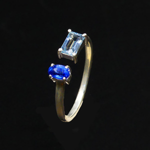 แหวนพลอยบุษราคัมสีน้ำเงินคลาสสิก925ชุดปาร์ตี้ชุบทองเงินสเตอร์ลิง - Product Image 2