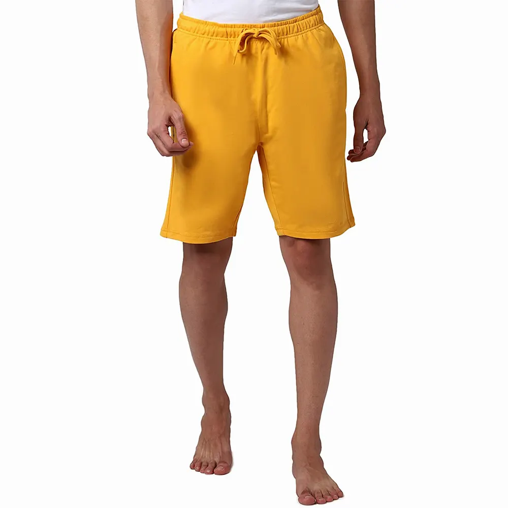Beach Wear Shorts Voor Mannen In Gele Kleur Losse Ontwerp Trekkoord Sluiting Katoen/Polyester Shorts Met Aangepaste Logo